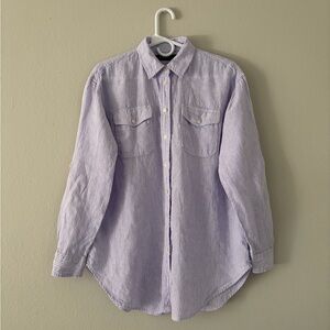 Ralph Lauren Woman’s Striped Purple Shirt Size L Lavander Striped Linen Buttons